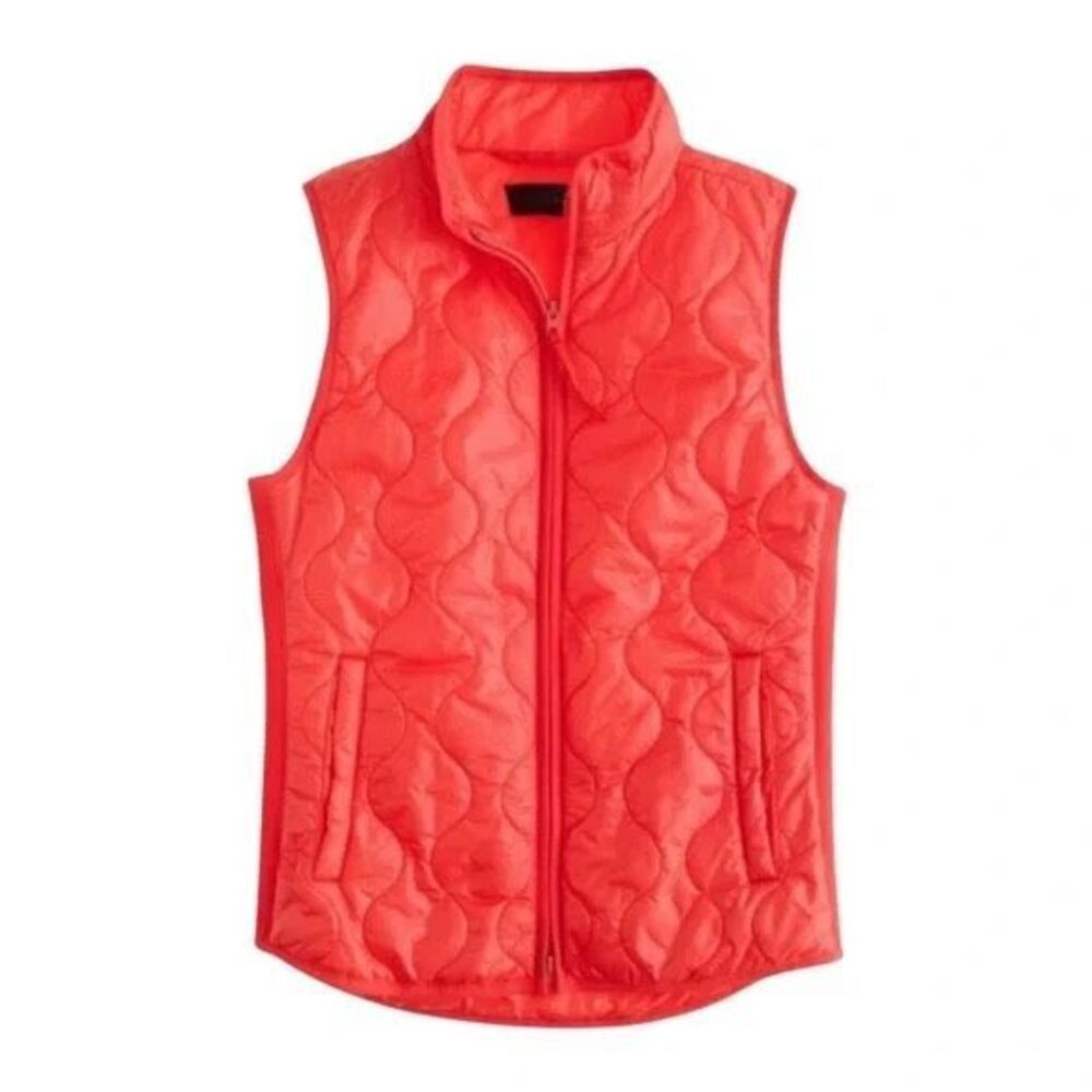 J. Crew red orange quilted zip-up vest size L